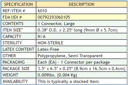 Bx/10 Tubing Connector, Size Large