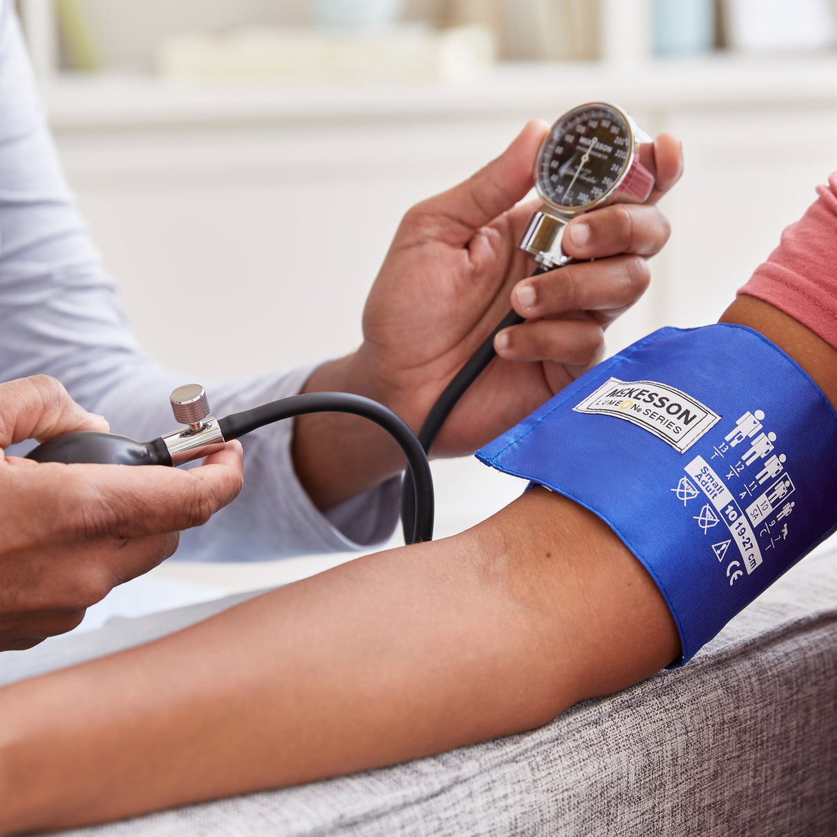 Aneroid Sphygmomanometer Unit McKesson LUMEON™ Small Adult Cuff Nylon Cuff 19 - 27 cm Pocket Aneroid