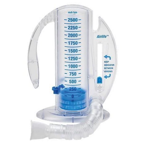 (Boîte de 12) Spiromètre volumétrique incitatif Airlife avec valve unidirectionnelle, tube flexible de 4 000 ml avec support d'embout buccal 