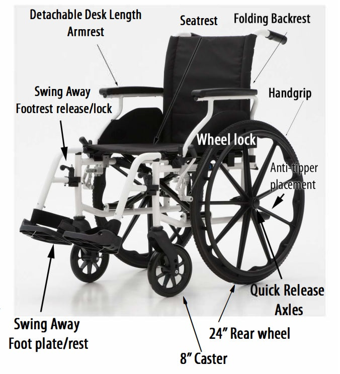 Aluminum Wheelchair:  18"  20"