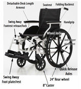 Aluminum Wheelchair:  18"  20"
