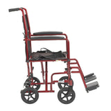 Silla de ruedas ligera para transporte, asiento de 19", color rojo