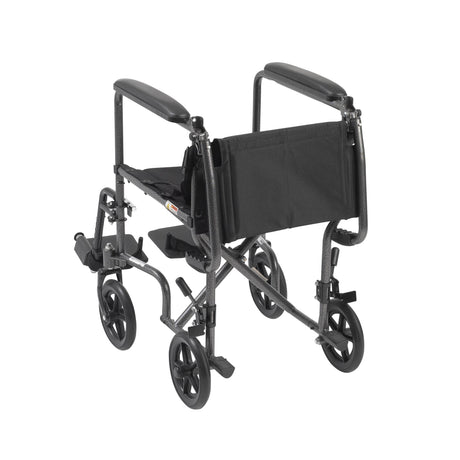 Lightweight Steel Transport Wheelchair, Fixed Full Arms, 17" Seat - BeHope