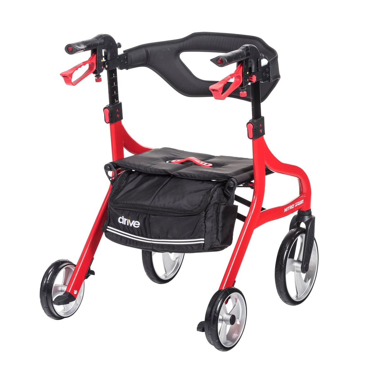 Nitro Sprint Rollator Rolling Walker, Hemi Height, Red