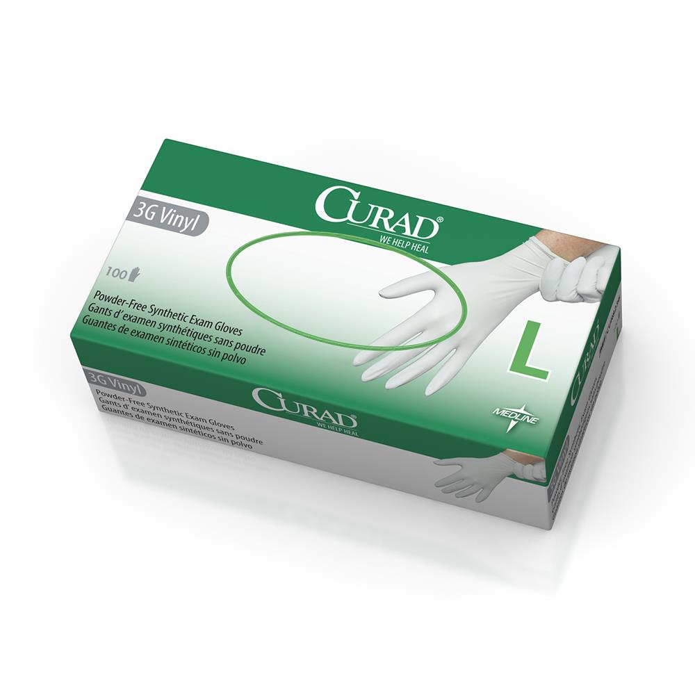 Curad Synthetic Stretch Vinyl Exam Glove Powder-free Large Boxes Of 150