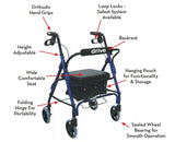 Junior Rollator Rolling Walker With Padded Seat, Blue - BeHope