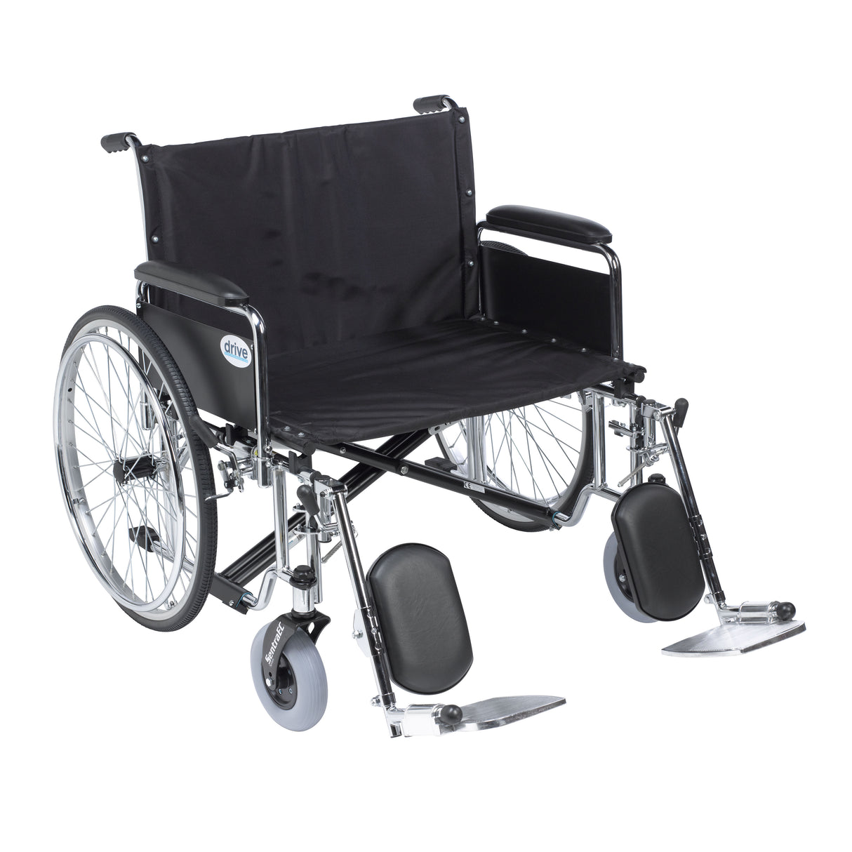 Silla de ruedas extra ancha para trabajo pesado Sentra EC, brazos completos desmontables, reposapiernas elevables, asiento de 28"