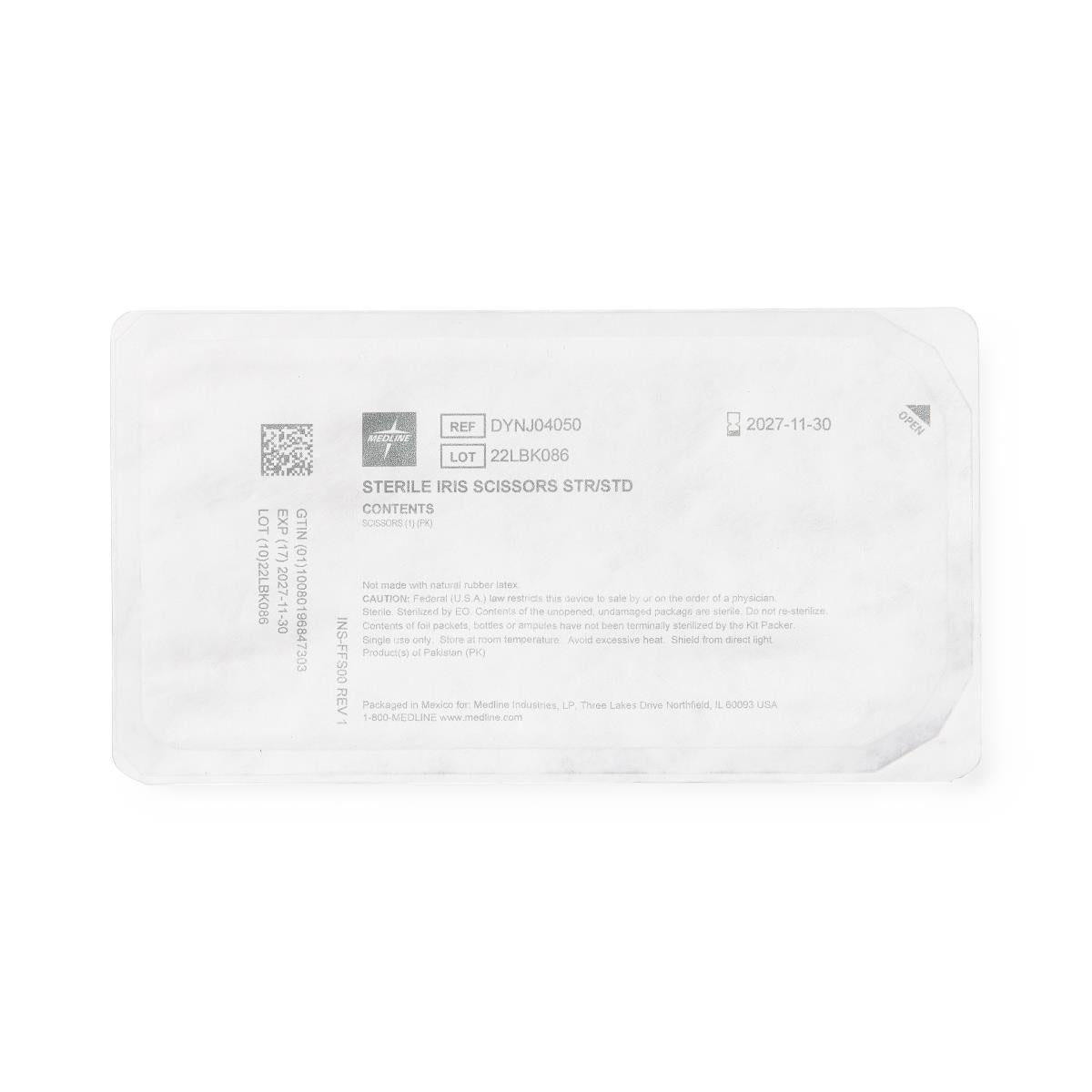 Iris Scissor 4.5" Straight Stainless Steel Floor Grade Single-use In Sterile Package