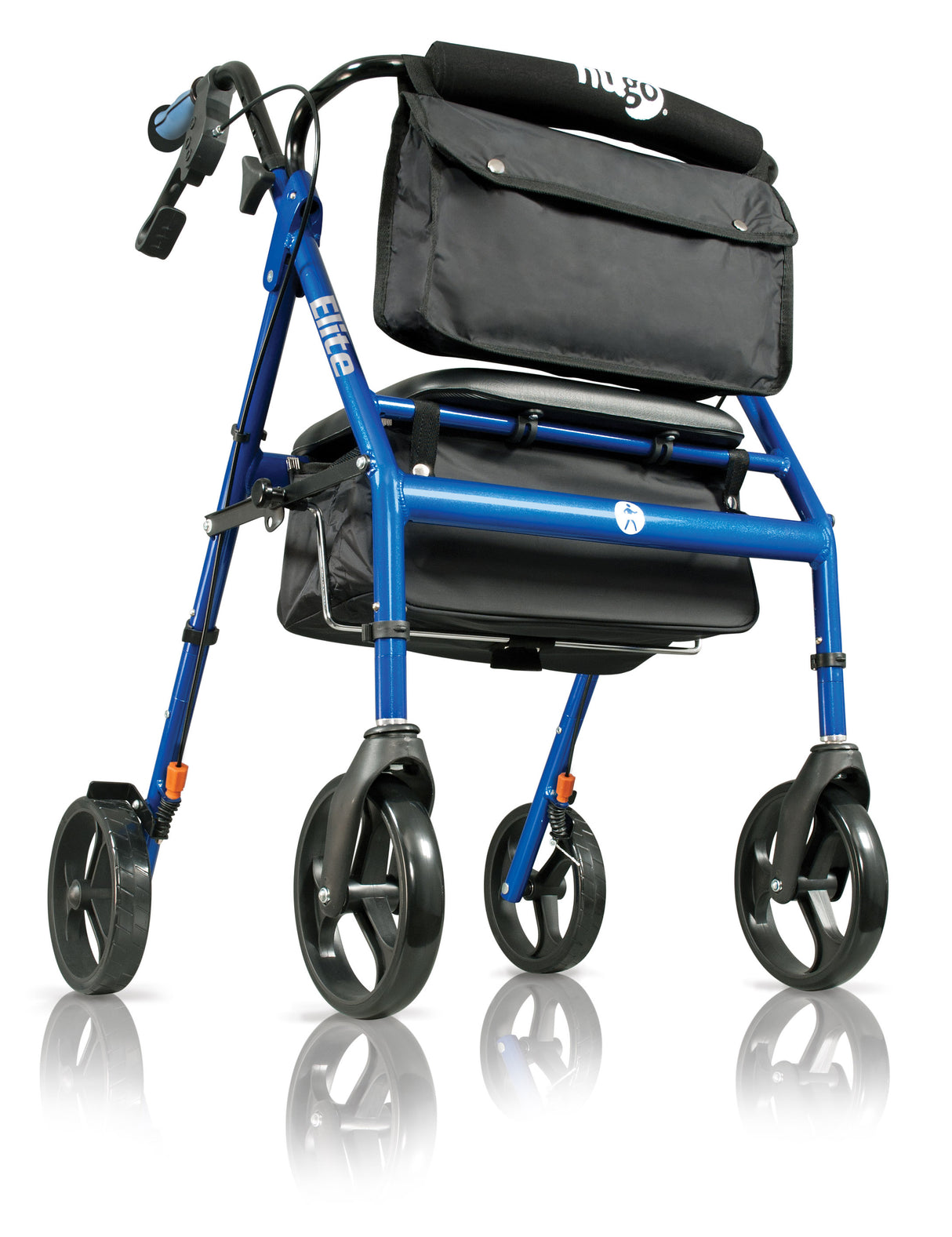 Elite Rollator Rolling Walker with Seat, Backrest and Saddle Bag