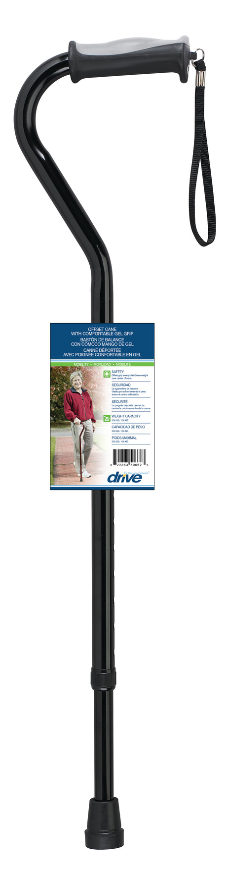 Adjustable Height Offset Handle Cane with Gel Hand Grip, Black - BeHope