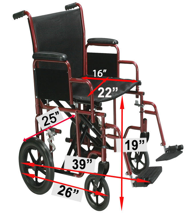 Heavy Duty Transport Chair - 22 inch Wide