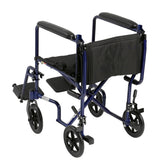 Silla de ruedas ligera para transporte, asiento de 19", color azul