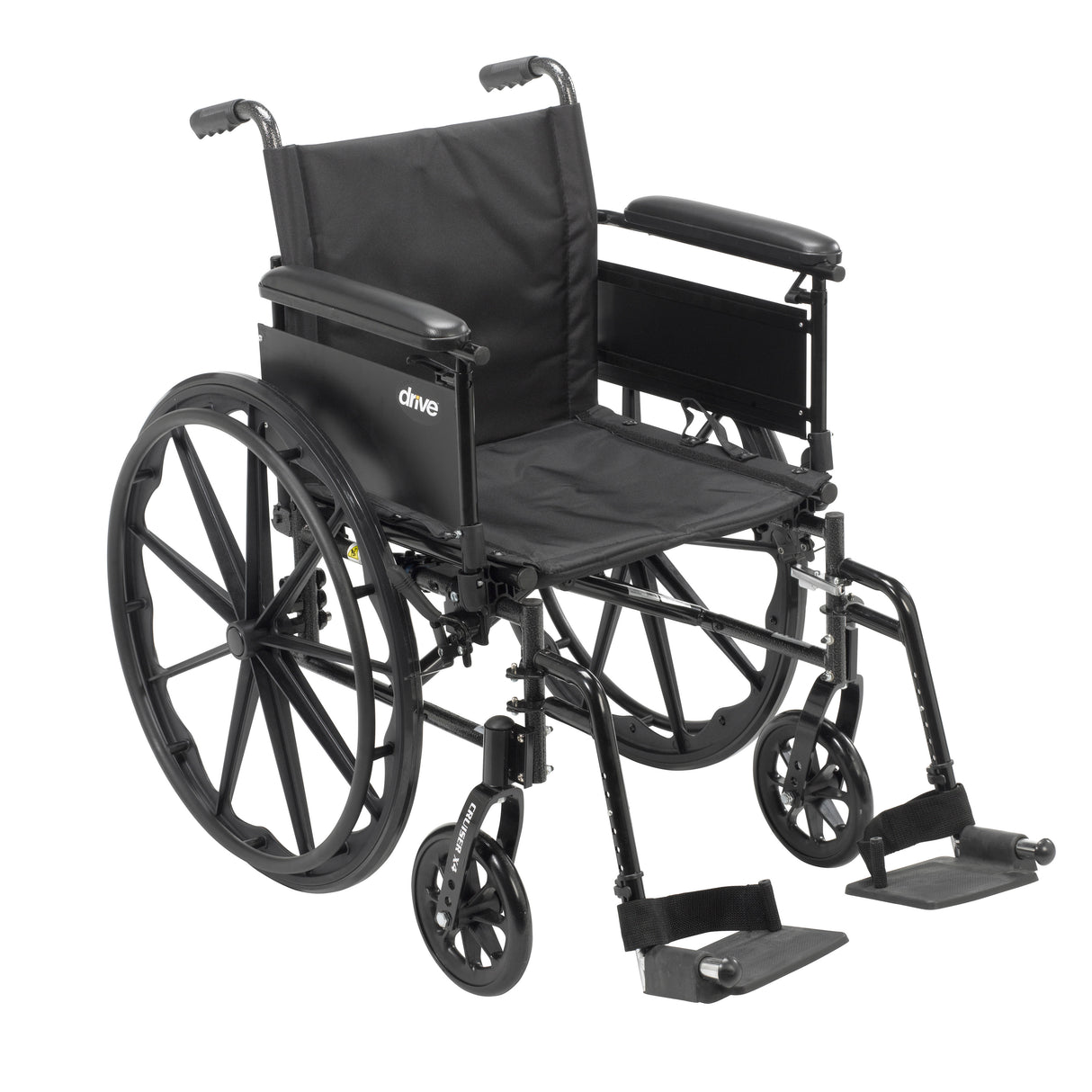 Silla de ruedas ligera Cruiser X4 de doble eje con brazos ajustables y desmontables, brazos completos, reposapiés abatibles y asiento de 16"