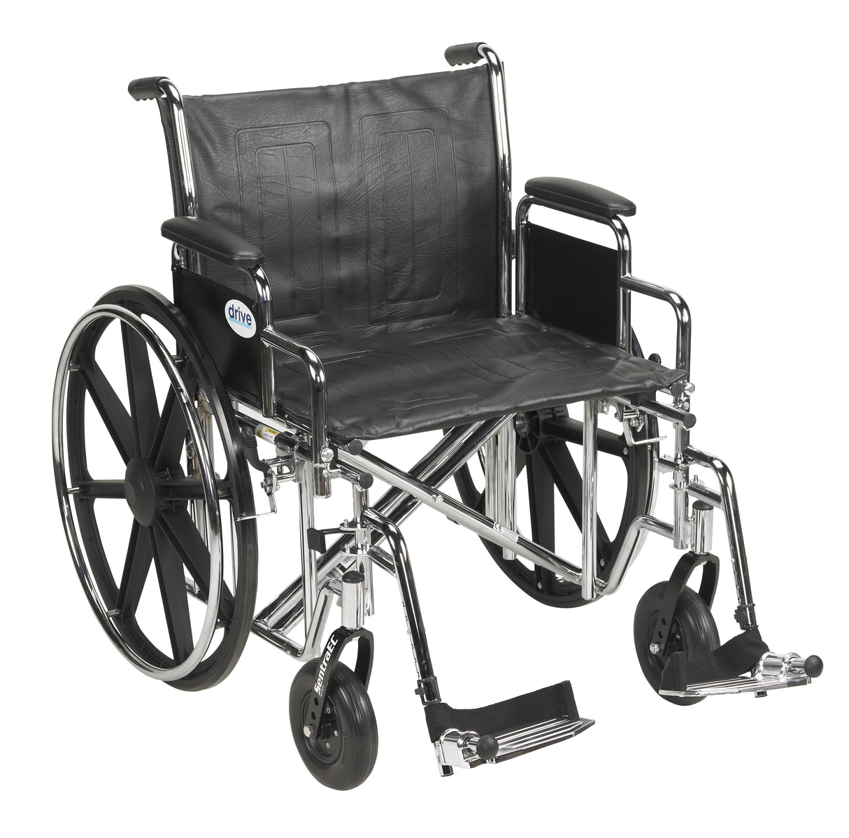 Fauteuil roulant robuste Sentra EC, accoudoirs de bureau amovibles, repose-pieds escamotables, siège de 24 po