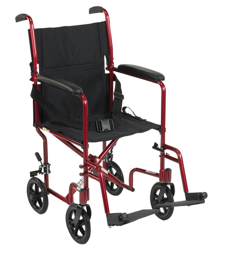 Silla de ruedas ligera para transporte, asiento de 19", color rojo