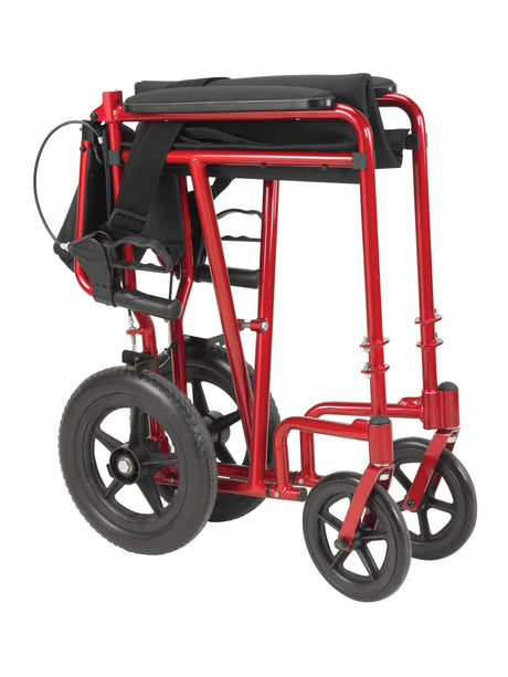 Silla de ruedas ligera para transporte de expedición con frenos de mano, color rojo