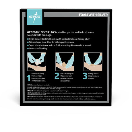 Medline Optifoam® Gentle Ag+ Silicone-Faced Foam Dressing