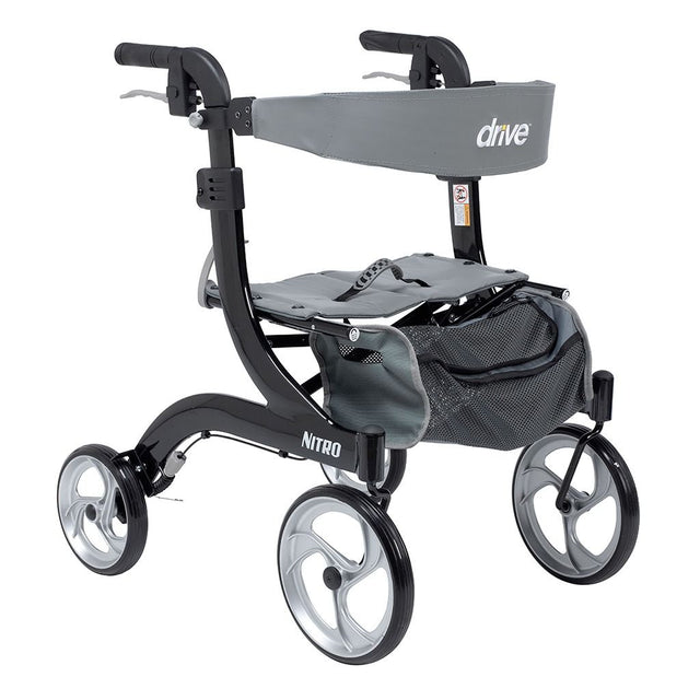 Nitro Euro Style Rollator Rolling Walker, Hemi Height, Black - BeHope