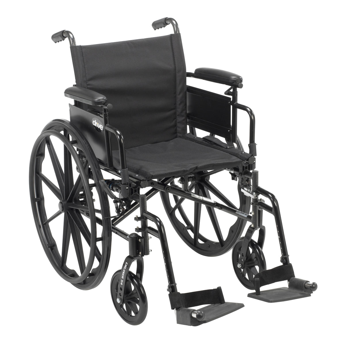 Fauteuil roulant léger à double essieu Cruiser X4 avec accoudoirs amovibles réglables, accoudoirs de bureau, repose-pieds pivotants, siège de 18 po