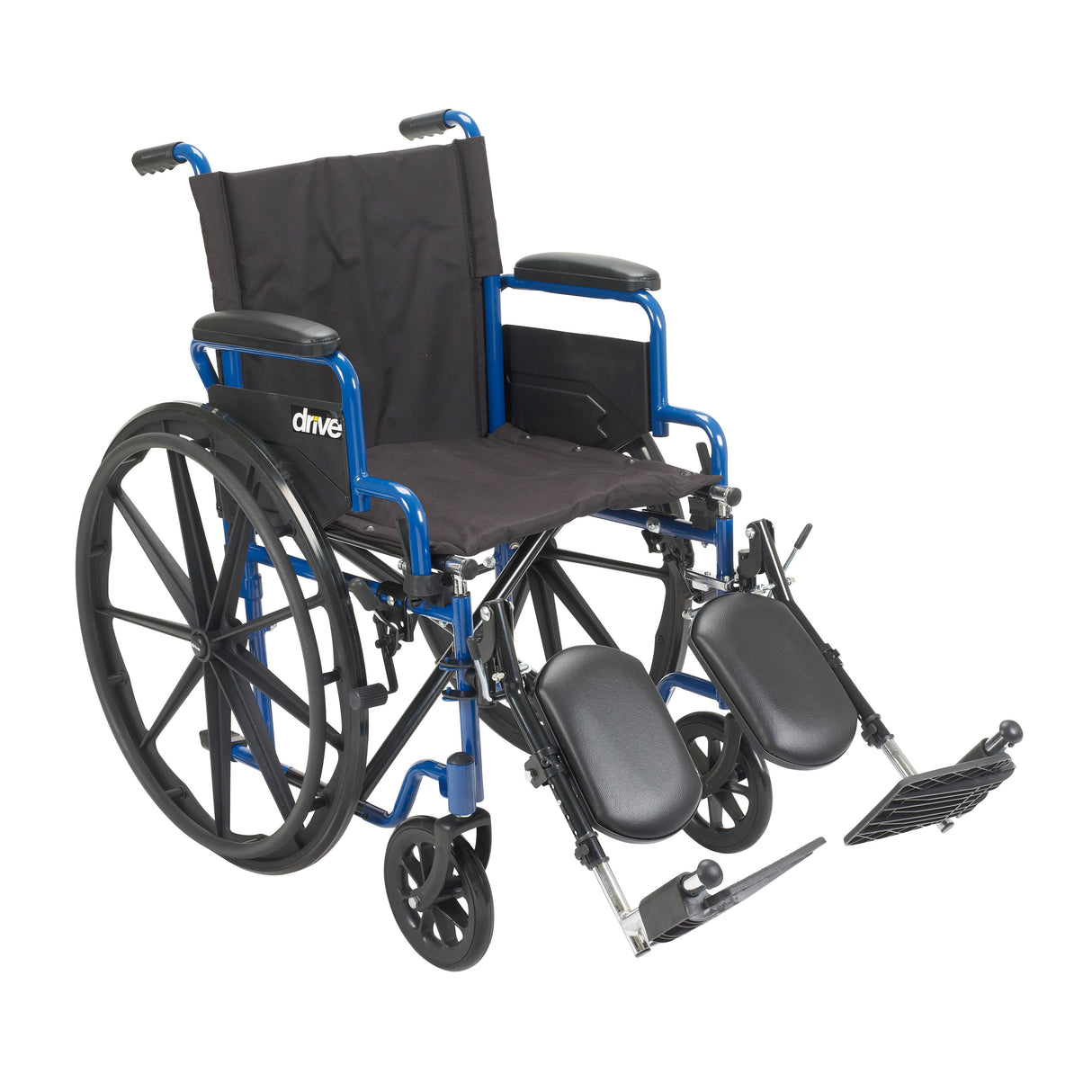 Silla de ruedas Blue Streak con apoyabrazos abatibles, reposapiernas elevables, asiento de 20"