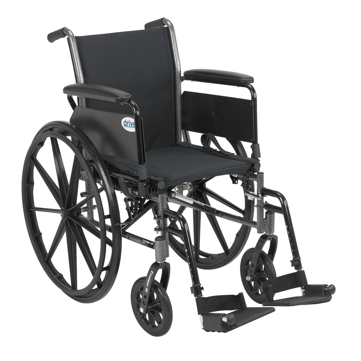 Silla de ruedas ligera Cruiser III con brazos abatibles y desmontables, brazos completos, reposapiés abatibles, asiento de 18"