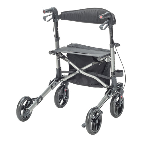 Compact Folding Rollator Rolling Walker, Grey/Black - BeHope