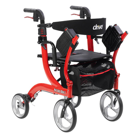 Nitro Duet Dual Function Transport Wheelchair and Rollator Rolling Walker, Red - BeHope