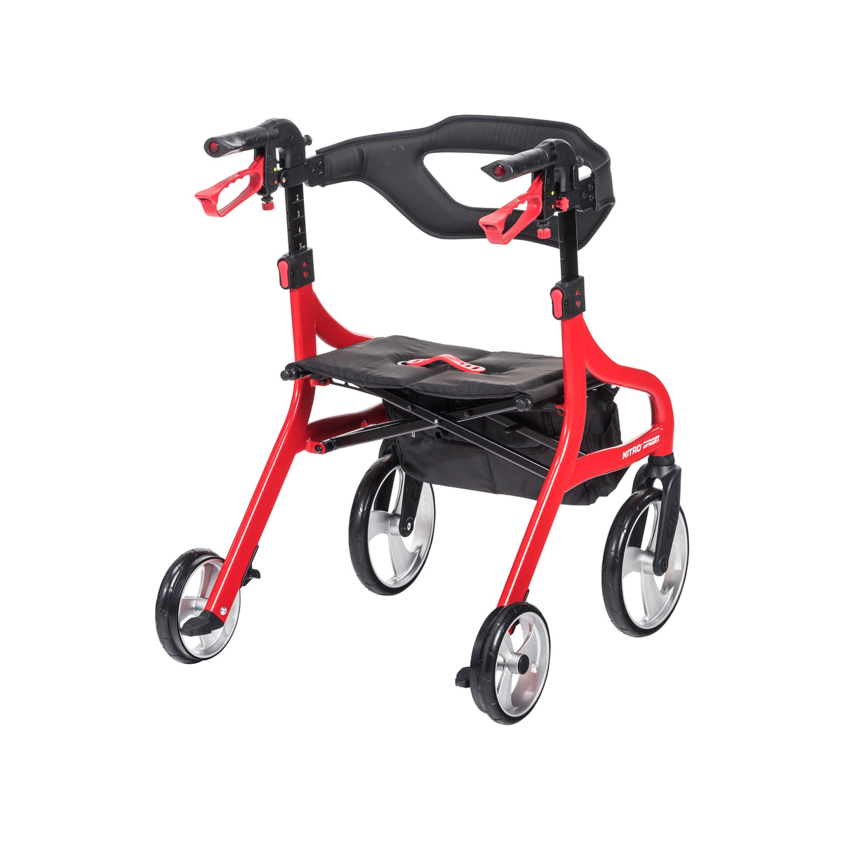 Andador con ruedas Nitro Sprint Rollator, altura Hemi, color rojo