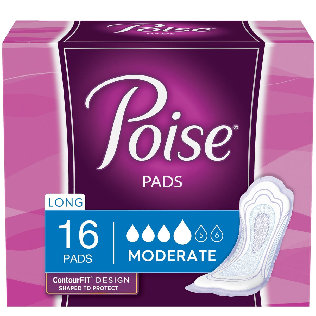 Poise Original Moderate Long Non-winged Pads Regular - Package Of 16 - Behope