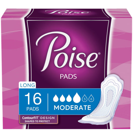 Poise Original Moderate Long Non-winged Pads Regular - Package Of 16 - Behope