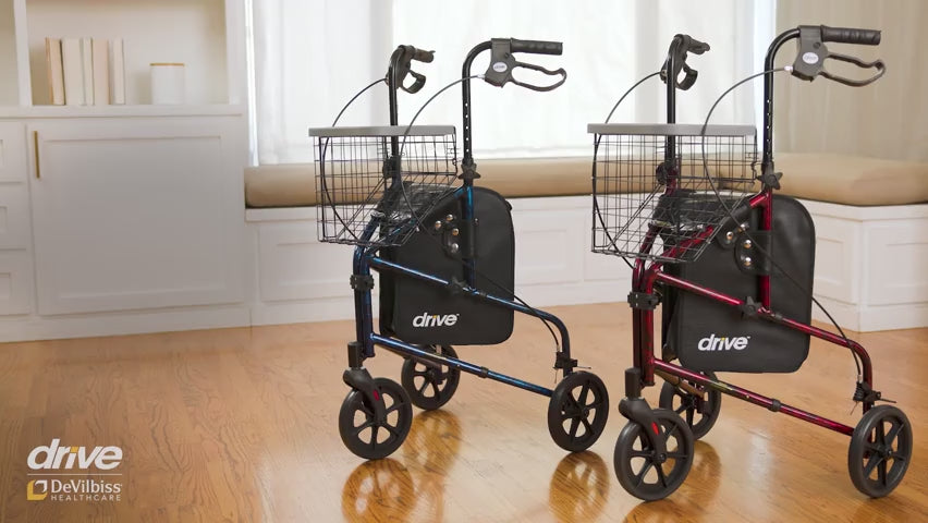 3 Wheel Rollator Rolling Walker with Basket Tray and Pouch - Behope