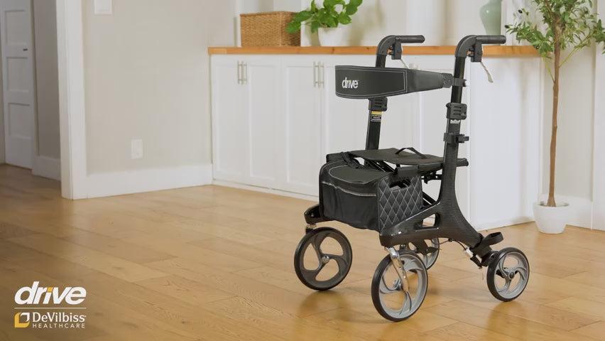 Nitro Elite CF Carbon Fiber Rollator Rolling Walker, Black - Behope