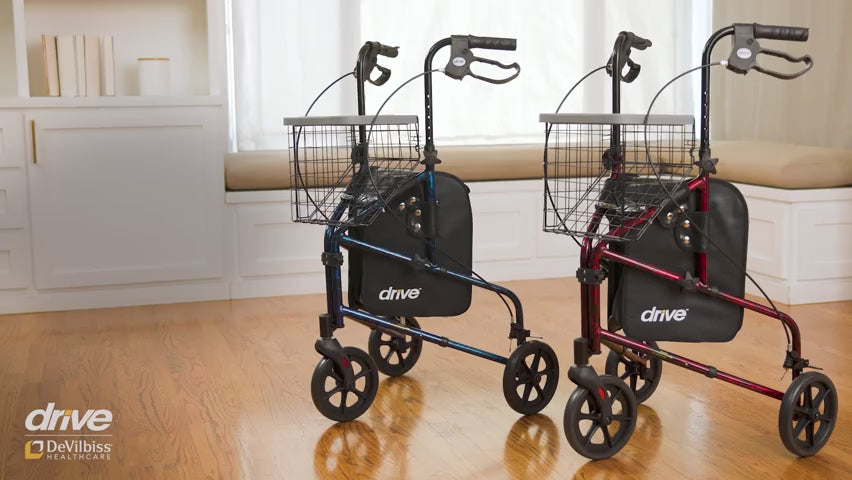 3 Wheel Rollator Rolling Walker with Basket Tray and Pouch - Behope