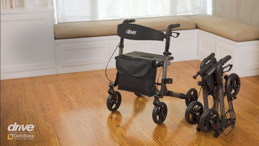 Compact Folding Rollator Rolling Walker, Grey/Black - Behope