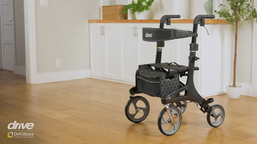 Nitro Elite CF Carbon Fiber Rollator Rolling Walker, Black - Behope