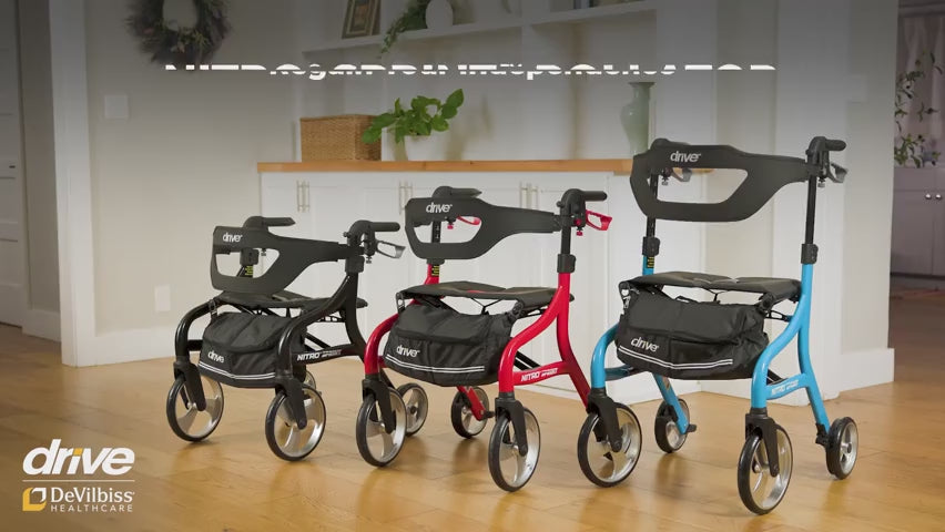 Nitro Sprint Rollator Rolling Walker, Red - Behope