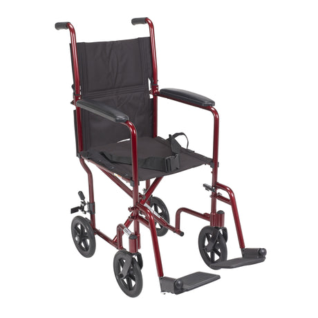 Silla de ruedas ligera para transporte, asiento de 19", color rojo