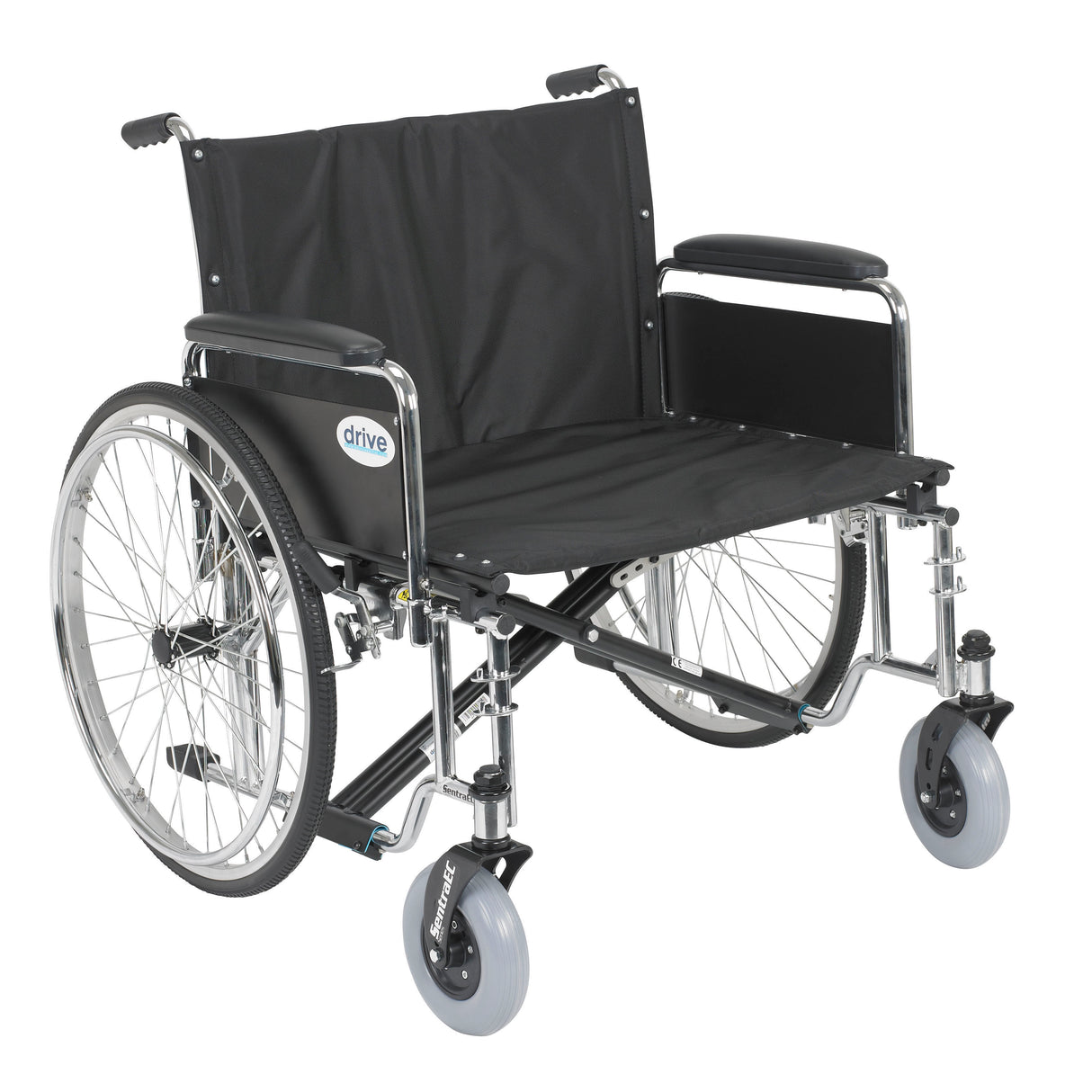 Silla de ruedas extra ancha para trabajo pesado Sentra EC, brazos completos desmontables, asiento de 26"