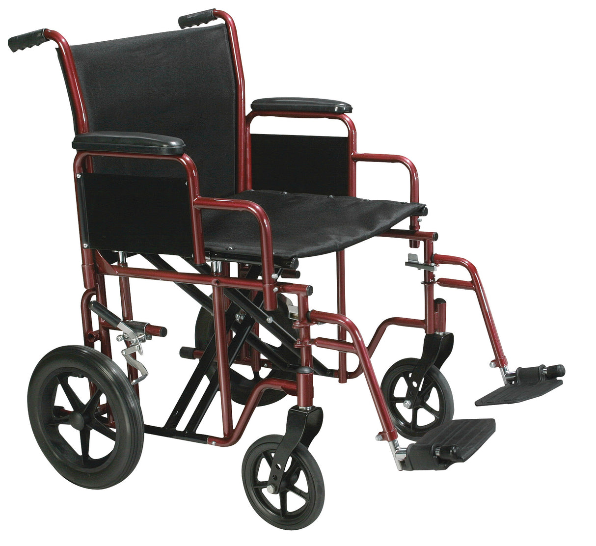 Fauteuil roulant de transport robuste bariatrique avec repose-pieds pivotant, siège de 20 po, rouge