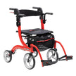 Nitro Duet Dual Function Transport Wheelchair and Rollator Rolling Walker, Red - BeHope
