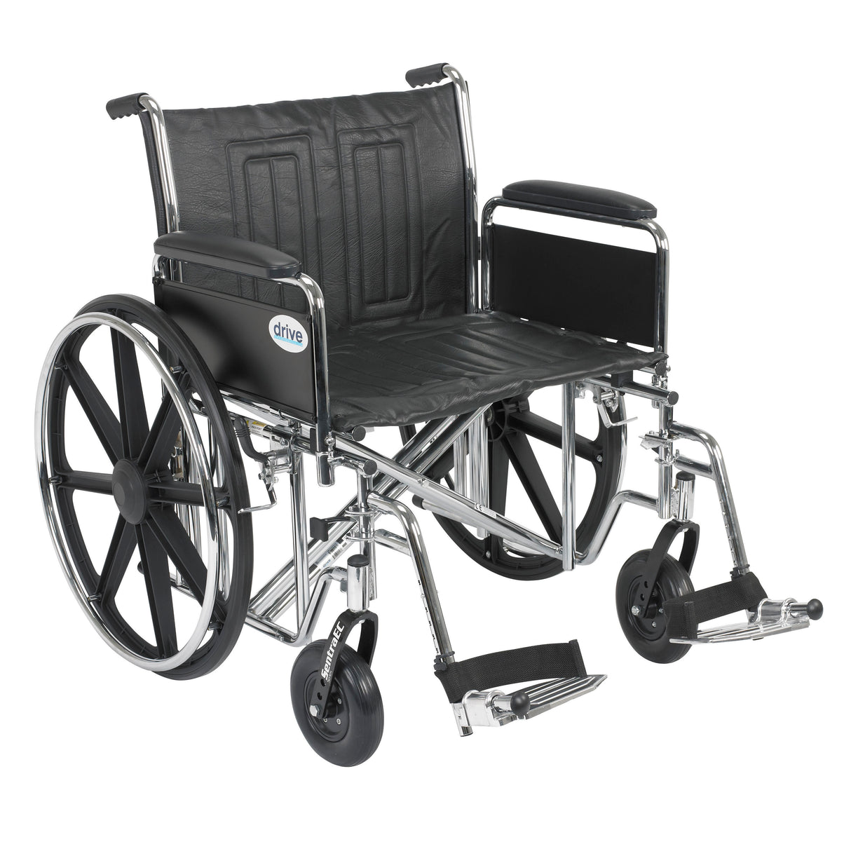 Silla de ruedas para trabajo pesado Sentra EC, brazos completos desmontables, reposapiés abatibles, asiento de 24"