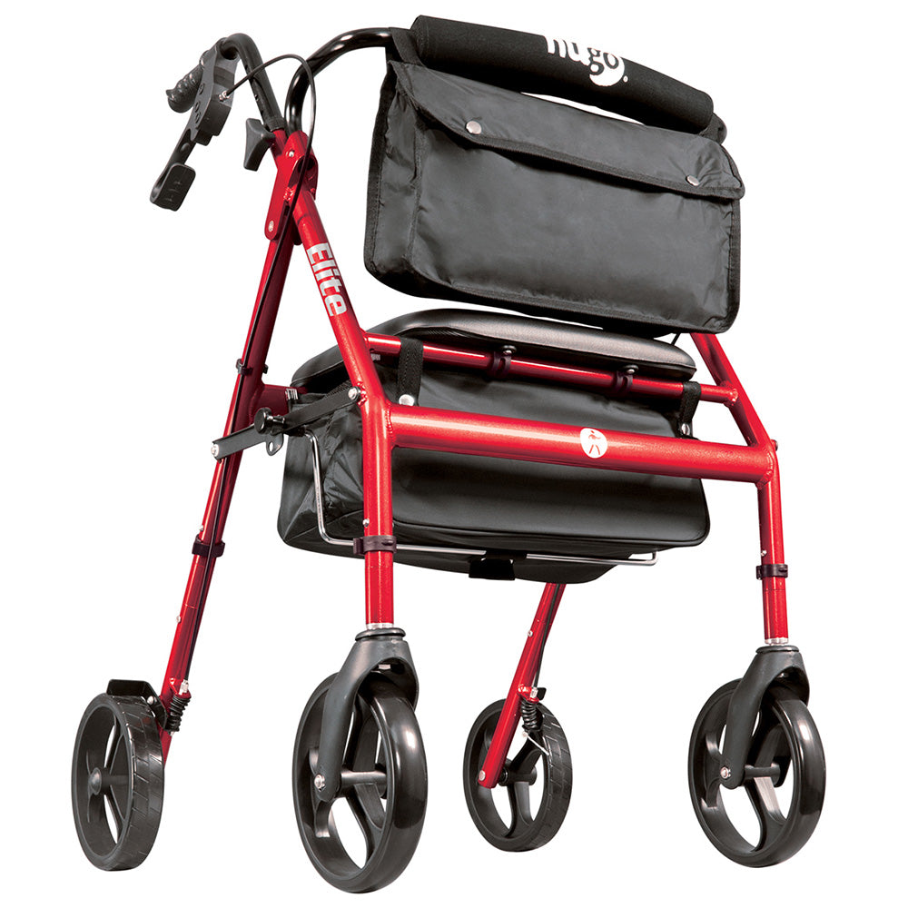 Elite Rollator Rolling Walker with Seat, Backrest and Saddle Bag