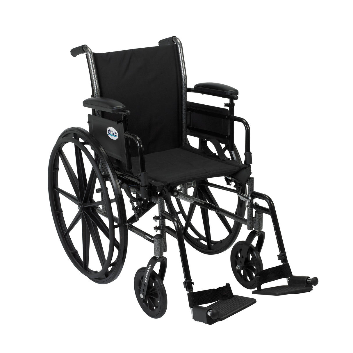 Silla de ruedas ligera Cruiser III con brazos abatibles y desmontables, brazos de escritorio de altura ajustable, reposapiés abatibles, 16"