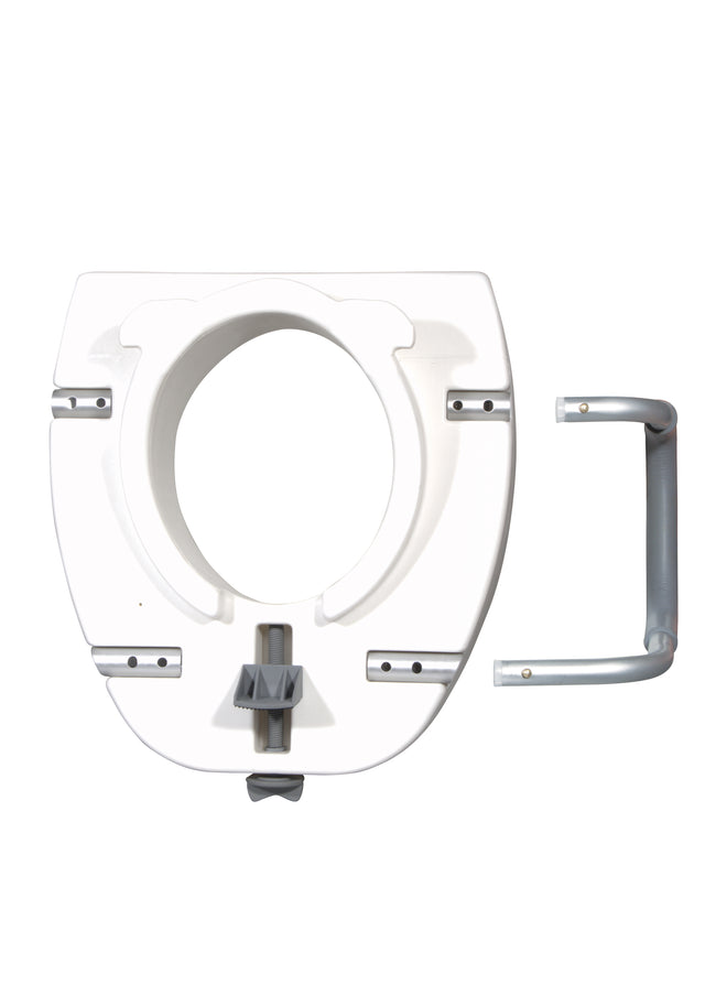 Premium Plastic Raised Toilet Seat With Lock And Padded Armrests, Elongated - BeHope